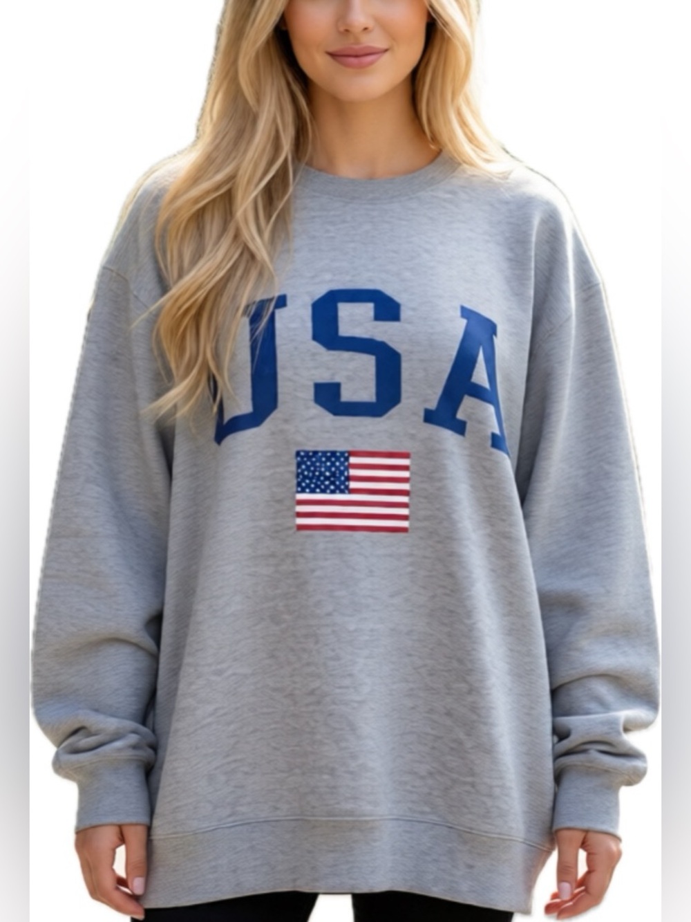 NEW USA American Flag UNISEX sweatshirt Size Large Gray NWOT